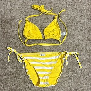 BECCA Yellow and White Striped Bikini